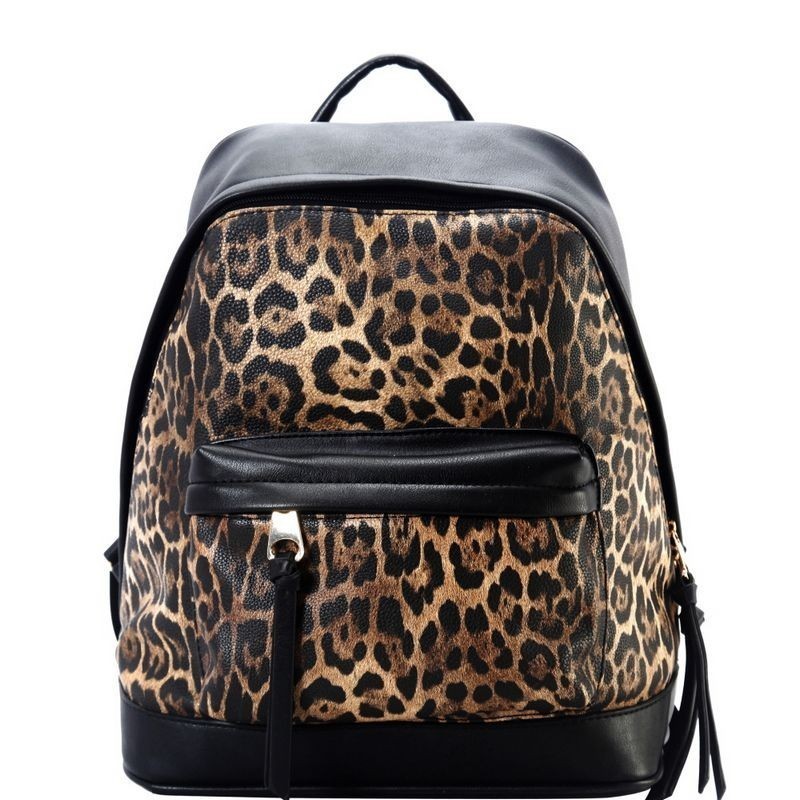 fluffy leopard print backpack